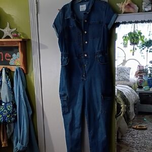 Celebrity Pink Dark Blue Denim Short Sleeve Overalls